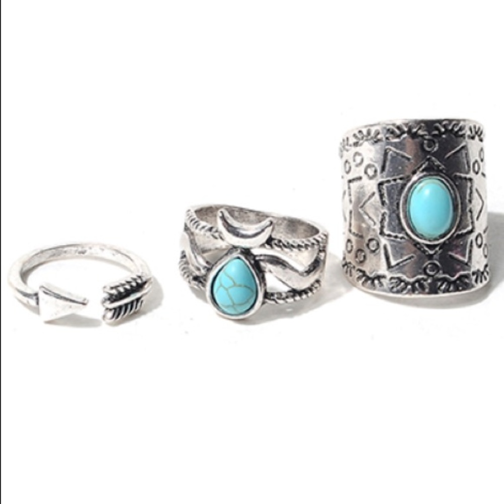✨Boho Antiqued Silver & Turquoise Ring Set✨ - Picture 2 of 4